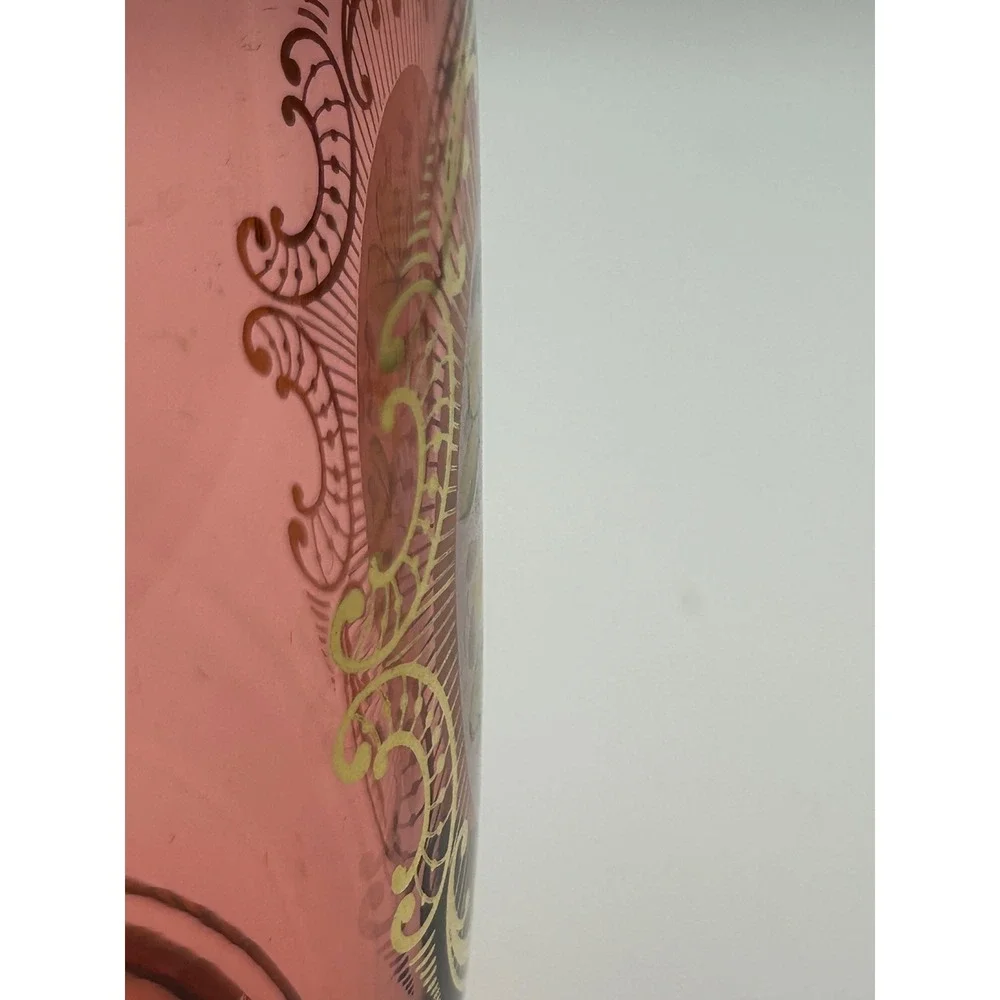 Vintage Bohemian‎ Cranberry Glass Vase Hand Painted Enamel Gold Czech Crystalex